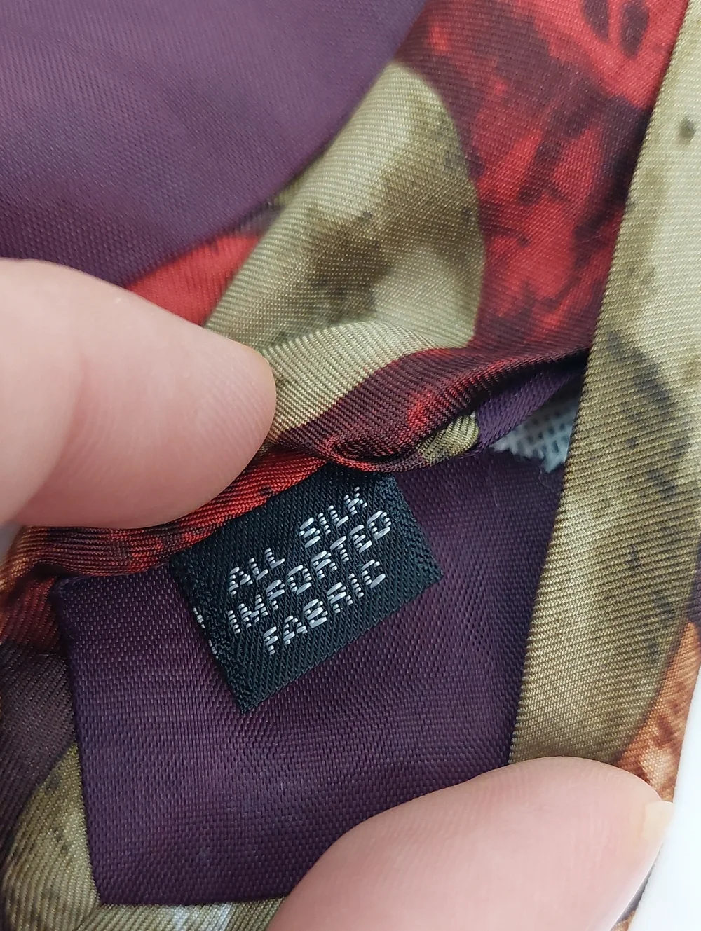 John Weitz Men's Tie Silk Fruit Print Tie in Burgundy Olive Tan